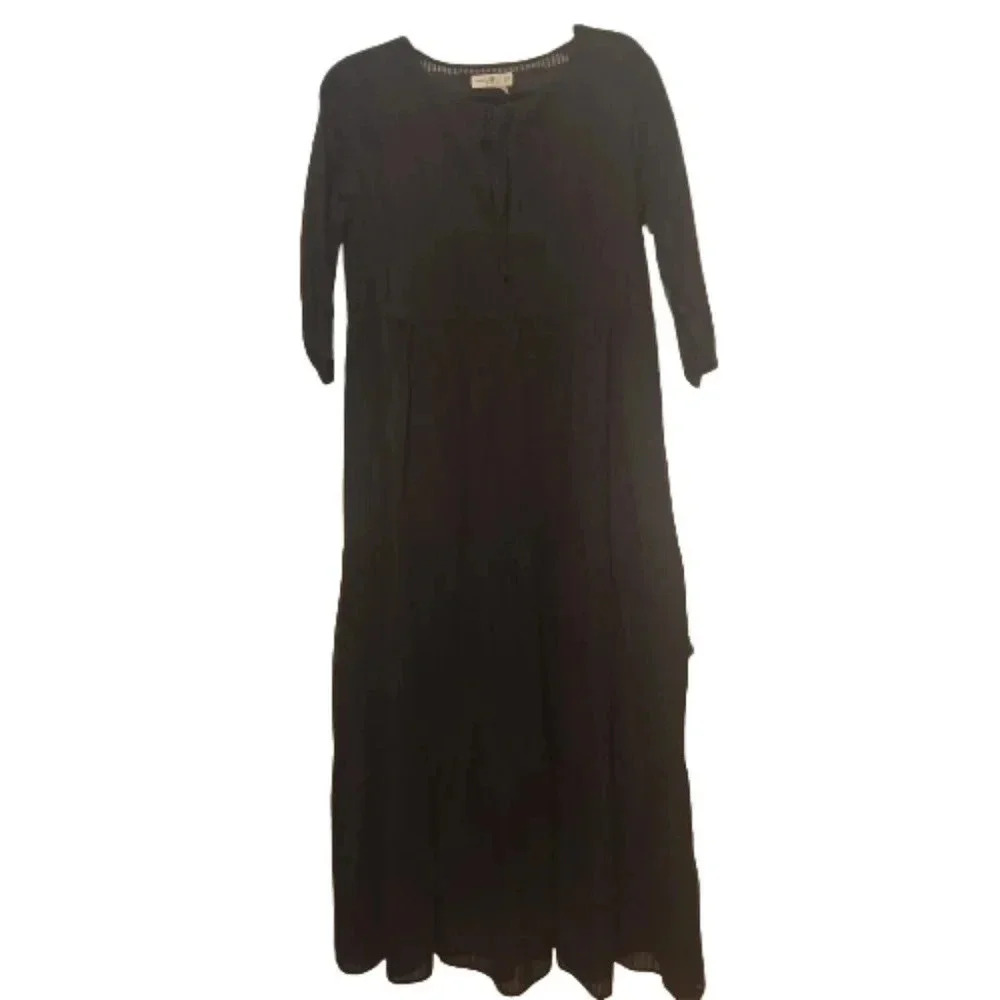 Natural Life black semi sheer boho maxi dress  or cover-up Size XS/S
